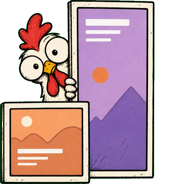 Growth Chicken peeking from behind ad format frames