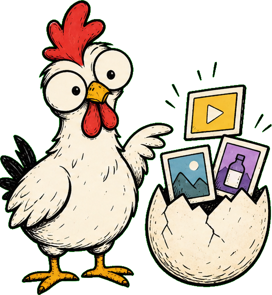 Growth Chicken beside a cracked egg full of ad ideas